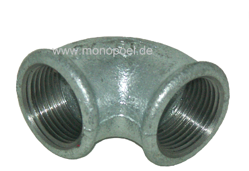 90 degrees elbow fitting, malleable cast iron, 1 inch female/fem