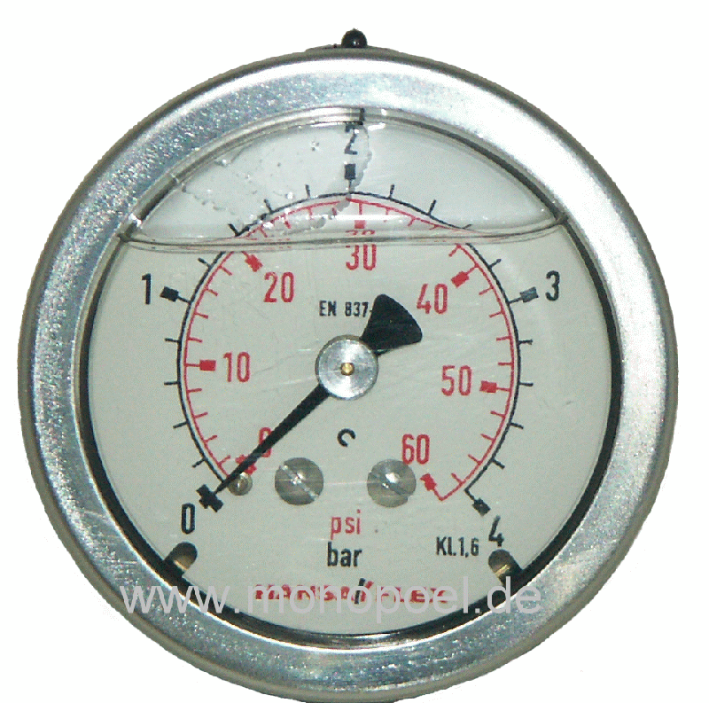 Druck-Anzeige inkl. Anschluss, d=40 mm, gedämpft