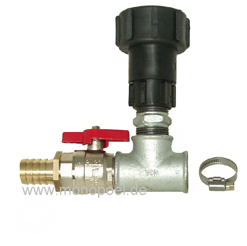 IBC-connector end fitting with ball valve