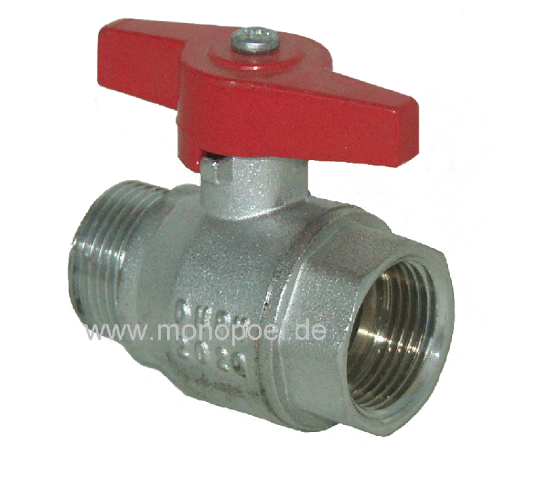 ball valve, 1 inch female/male, nickel-plated brass