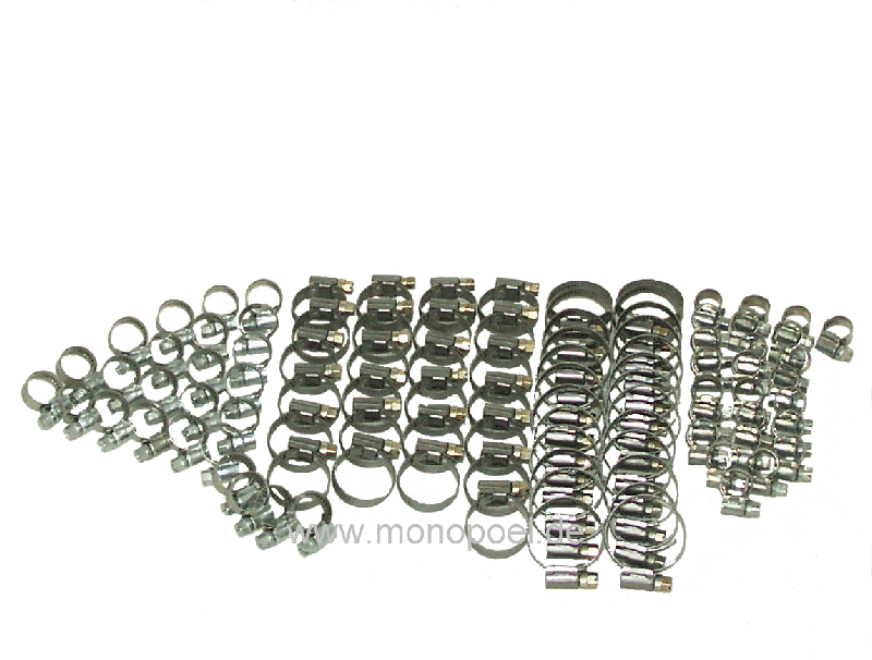 hose clamp set, 100 pieces in 3 sizes